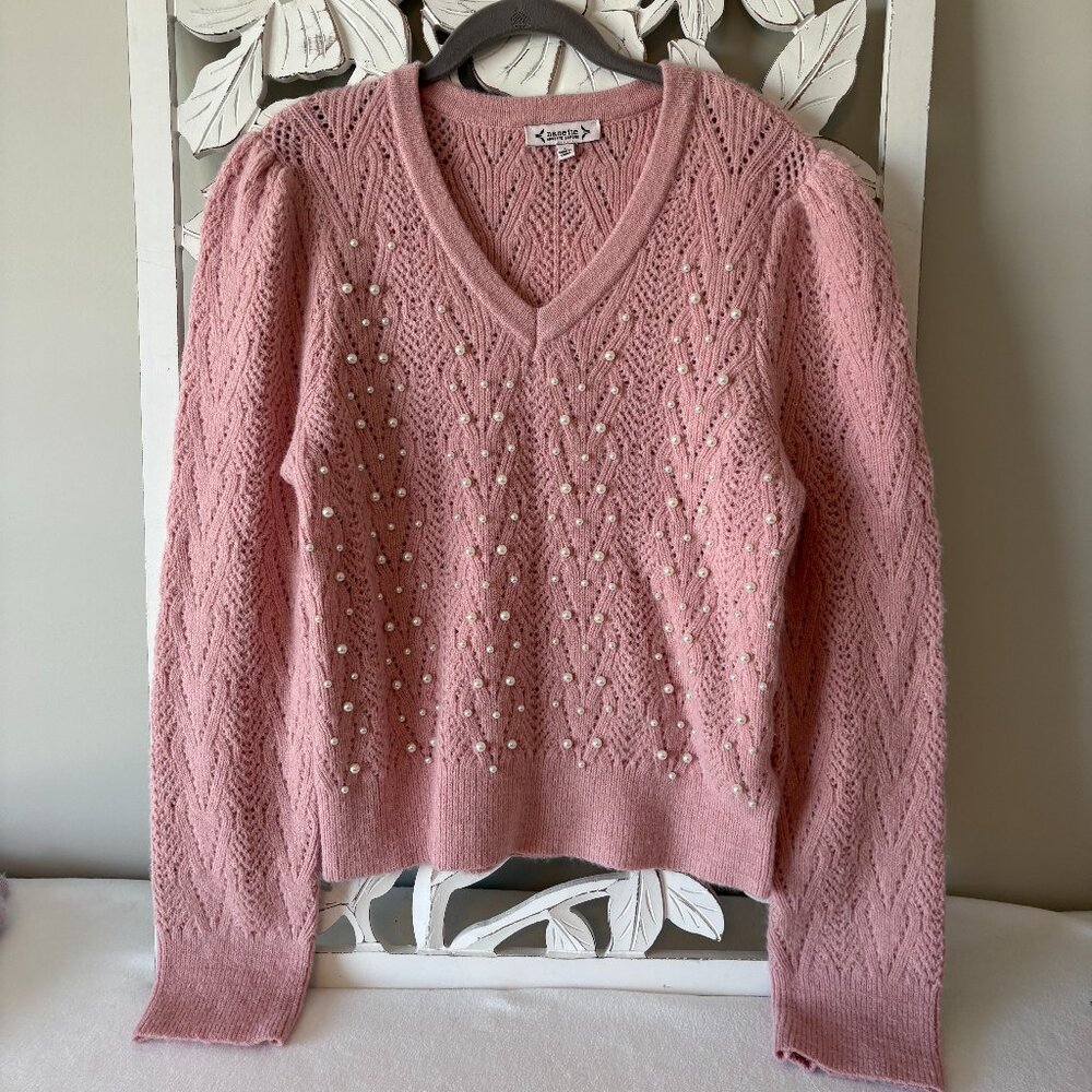 NWT - Nanette Lepore Pearled V-Neck Sweater - Size L